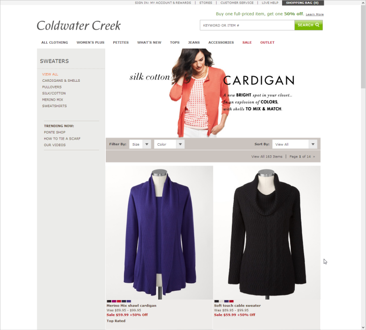 Category page on ColdwaterCreek.com with large product images